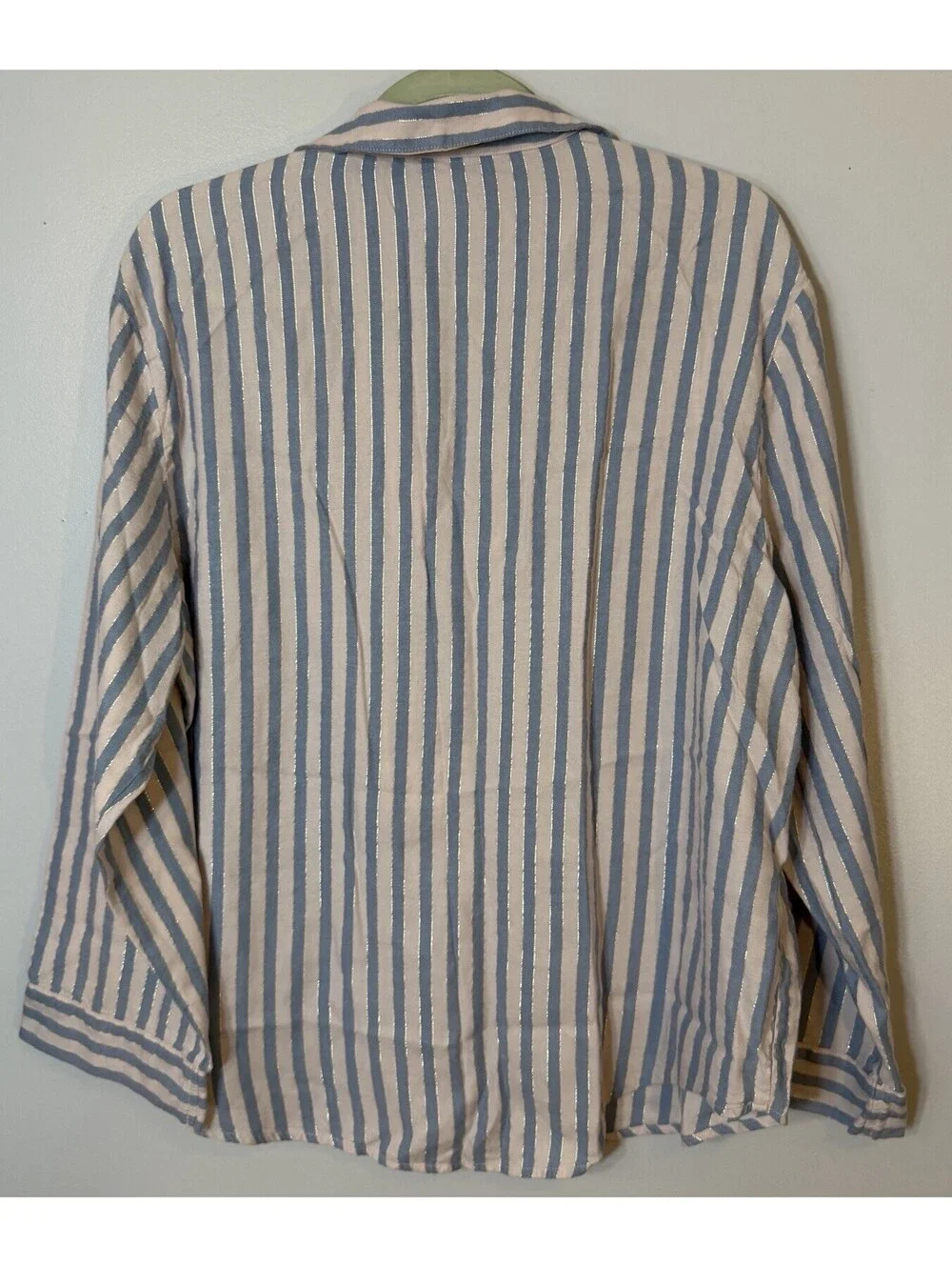Victoria Secret Pink & Blue Stripe Soft Pajamas Lurex Sparkle Shimmer Large EUC